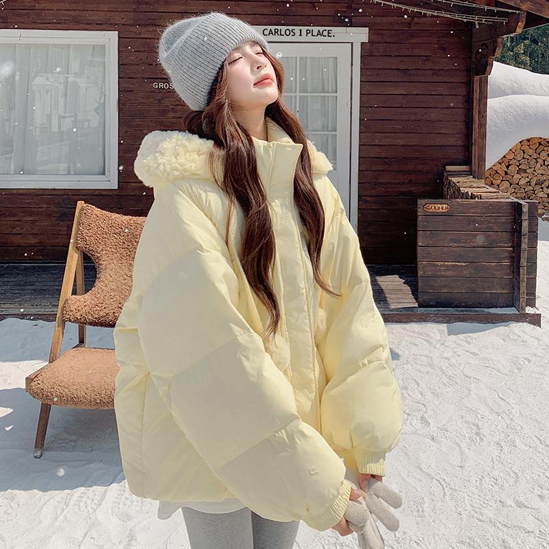 公主风黄色短款甜美白鸭绒羽绒服