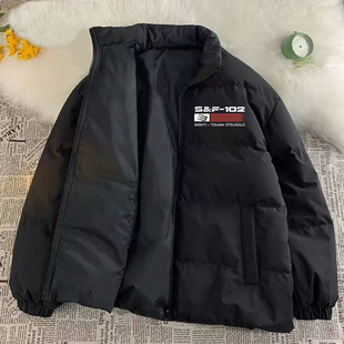 网红同款美式休闲小众旗帜印花棉衣棉服男女加厚外套立领面包服潮