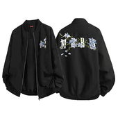 美式 高街国潮复古花卉字母棒球服男春秋潮牌百搭情侣飞行夹克外套