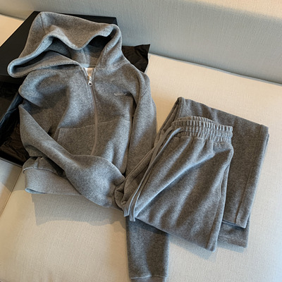 休闲丝绒套装女秋冬小洋装气质名媛运动风外套长裤两件套