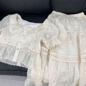 法式 重工刺绣短款 上衣女中长款 清仓杜桑晚香玉 半身裙套装