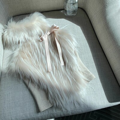 环保毛毛挂脖抹胸露背小上衣