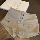 复古辣妹暗斜向纹路百搭裤 卡其色扣子装 女秋季 短裤 饰工版