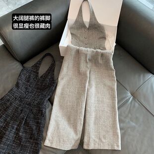 高级名媛气质小香挂脖性感露背显瘦连体裤 时髦百搭连衣裤