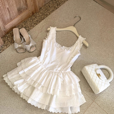 古早甜心~刺绣花边初恋小白裙