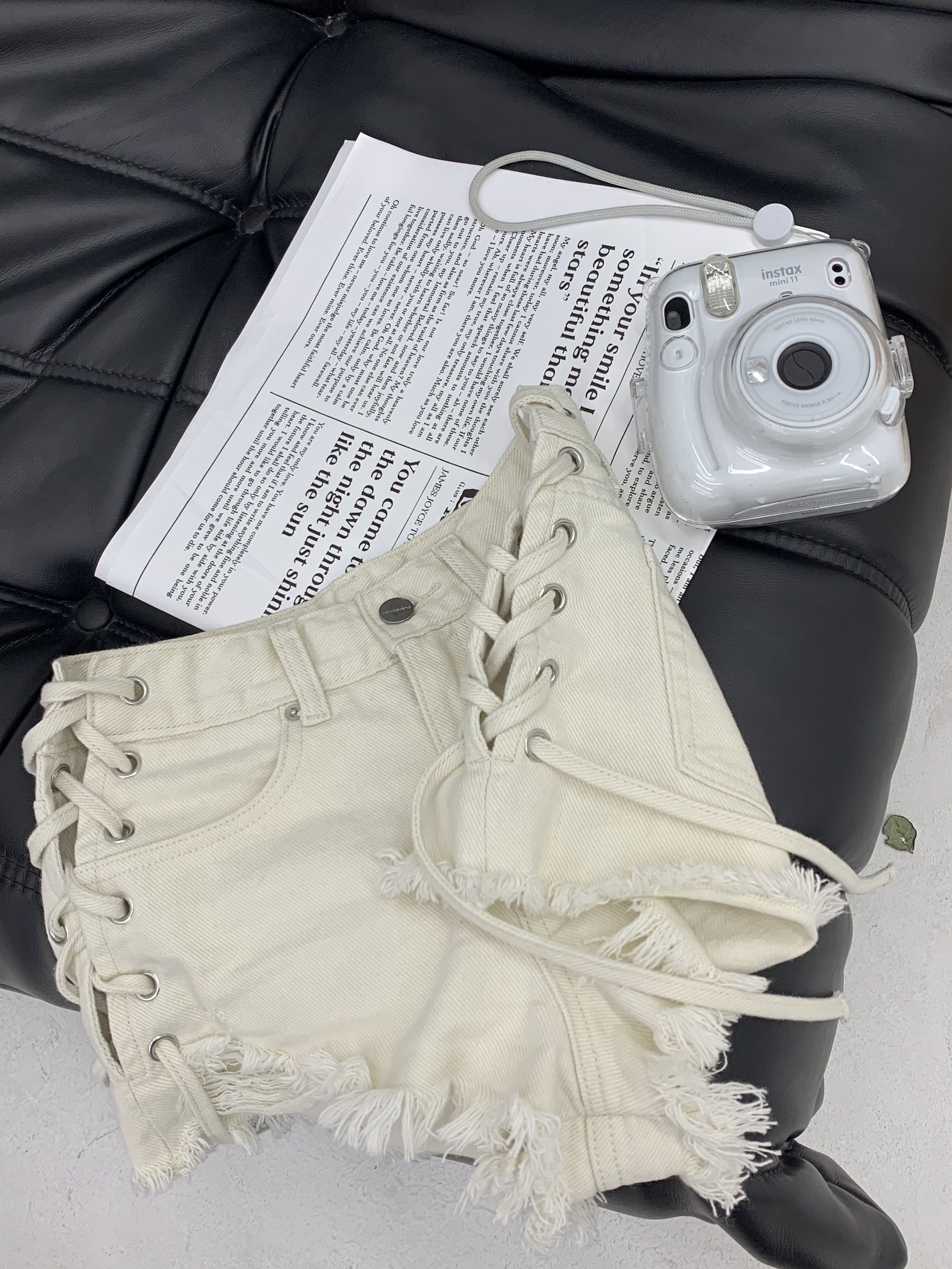 时髦allin！绑带须边牛仔短裤