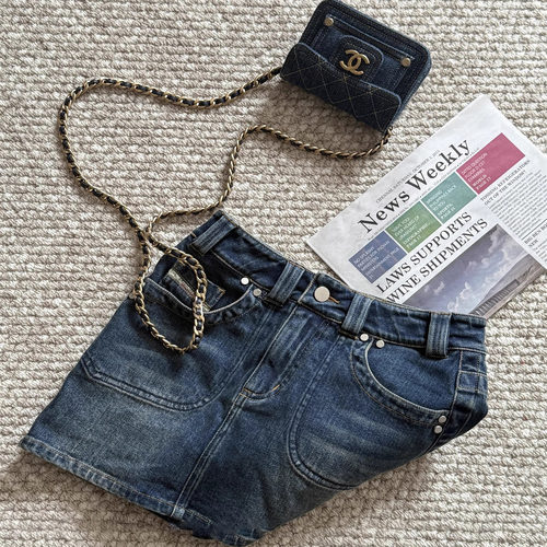 一穿即瘦大人感工装口袋牛仔半裙