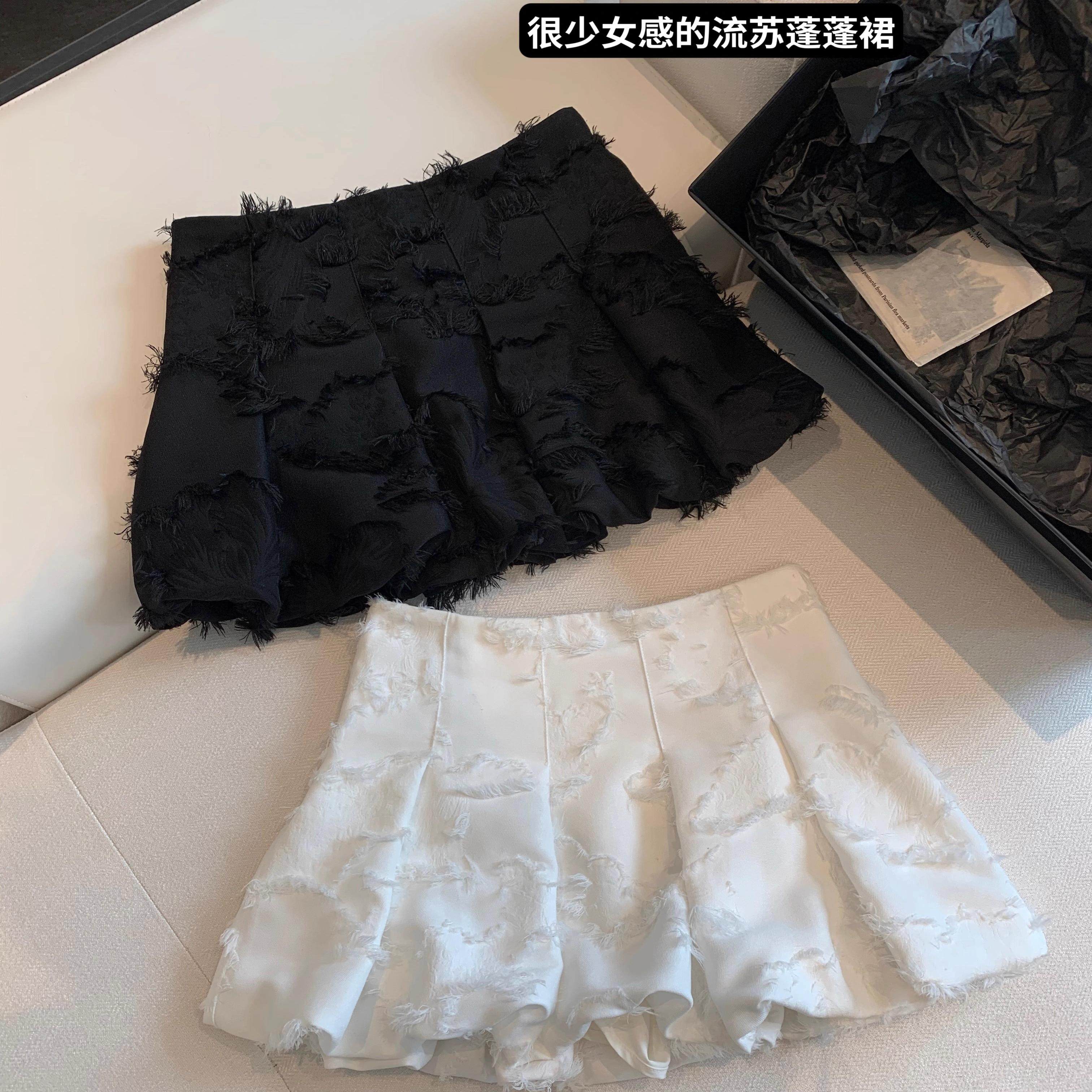 黑白两色少女流苏芭蕾裙百搭显瘦图片