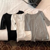 显瘦T恤打底上衣软糯高智感 修身 智系欧尼 亨利领中袖