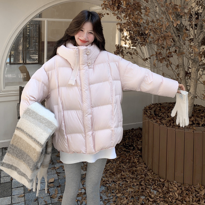 加厚90%白鸭绒连帽羽绒服女短款粉色2025冬季新款保暖外套女百搭