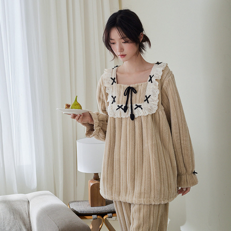 轩之婷珊瑚绒睡衣女秋冬款加厚绒保暖公主风可外穿家居服套装冬天