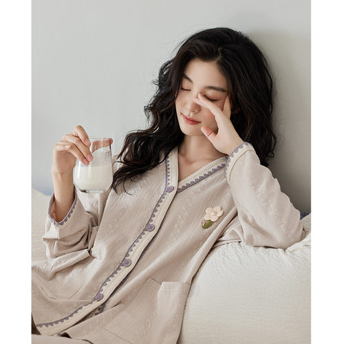 【轻柔型】睡衣女秋款纯棉长袖甜美可爱可外穿立体小花家居服秋季