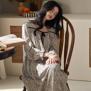 秋季睡裙女款长袖莫代尔棉甜美可外穿长款睡衣连衣裙春秋款家居服