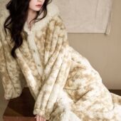 连帽睡衣晨袍保暖浴袍秋冬款 珊瑚绒加厚加长款 家居服 冬季 睡袍女款