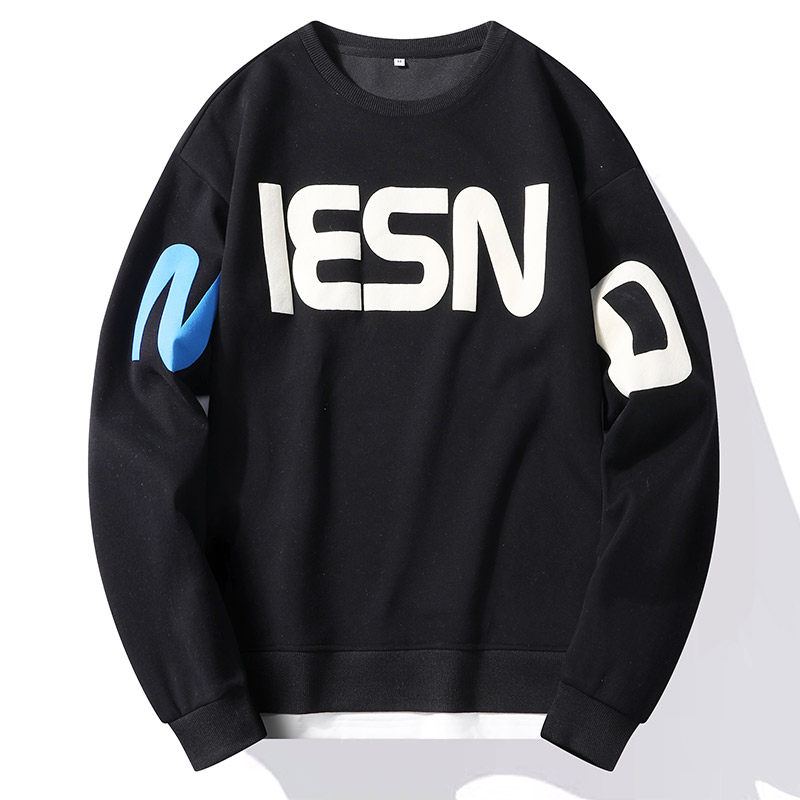 春季新款圆领无帽印花卫衣男生潮牌青年宽松休闲百搭内搭长袖衣服