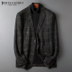 男士 商务修身 补丁外套秋季 韩版 格子西服上衣潮 新款 复古休闲小西装