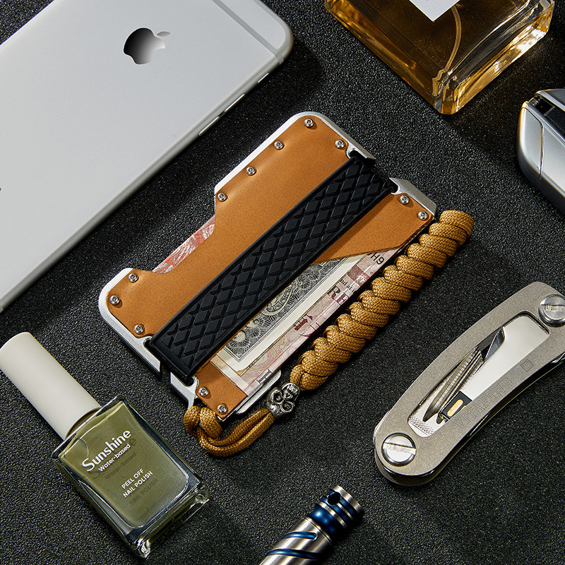 创意迷你金属钱夹男铝合金nfc防盗刷信用卡包真皮竖款超薄小钱包