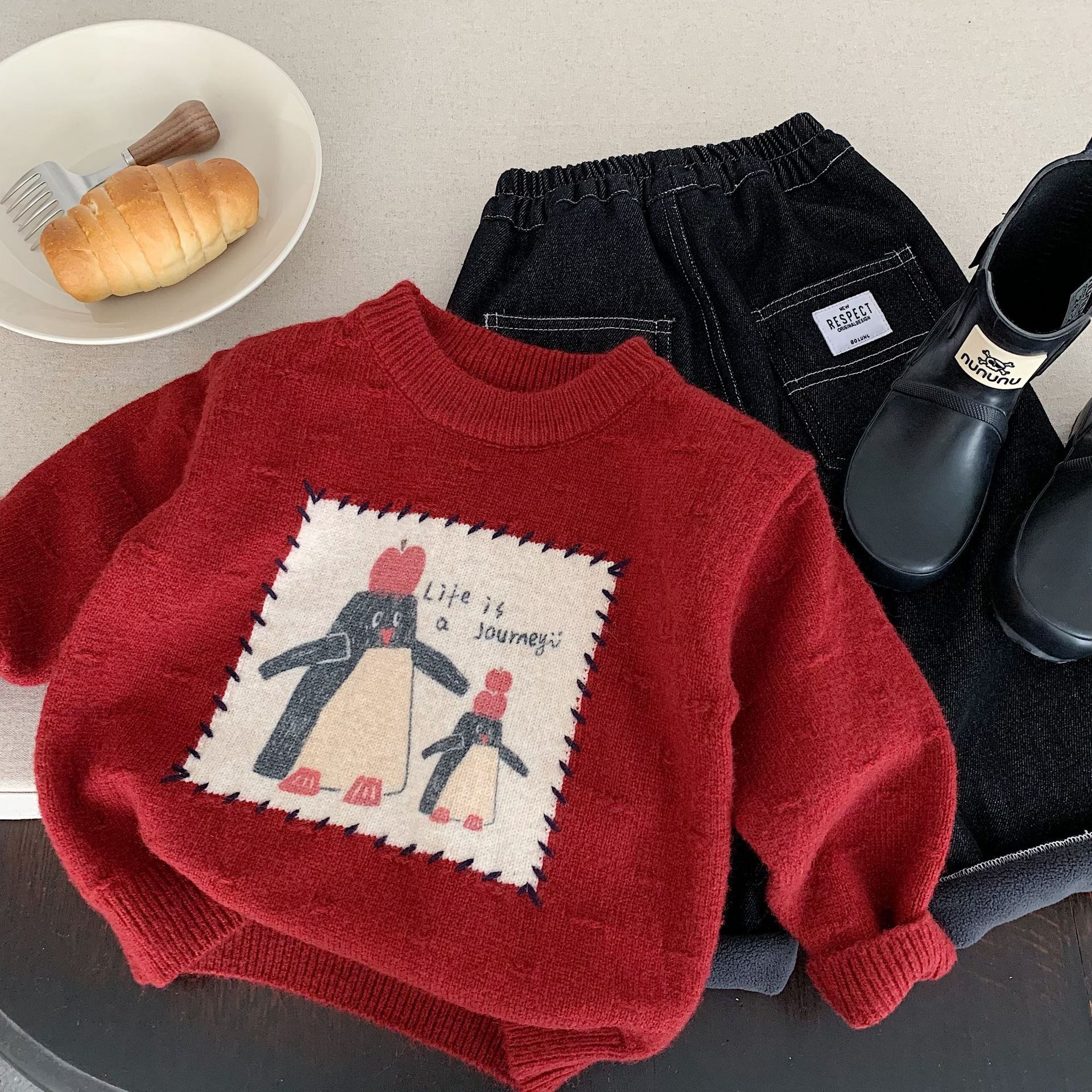 韩版卡通企鹅针织衫毛衣男女童