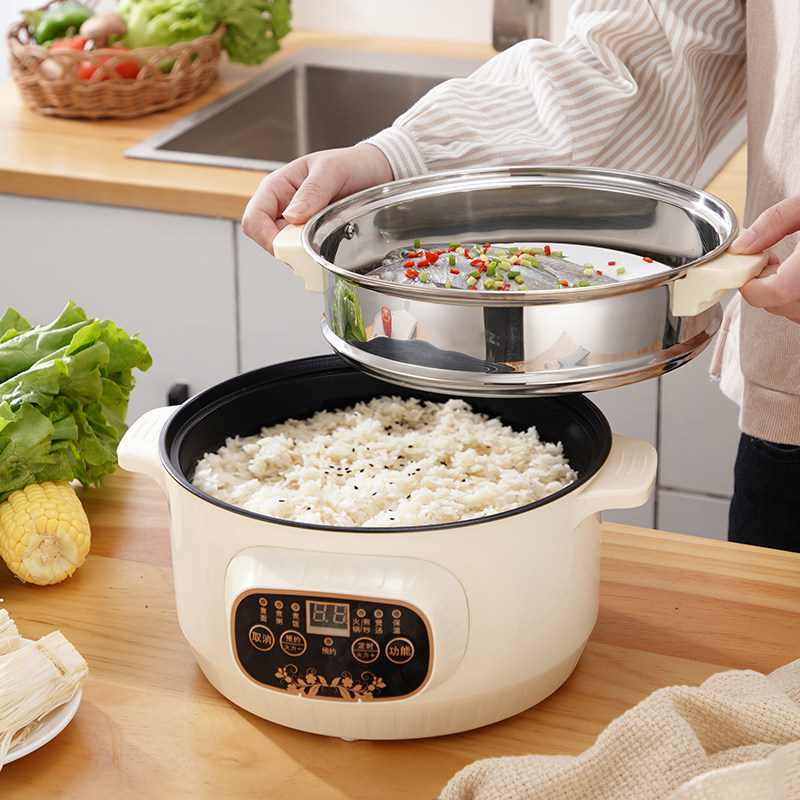 电煮锅小电锅学生宿舍锅多功能家用电热锅煮饭煎炸蒸炒菜火锅1人5