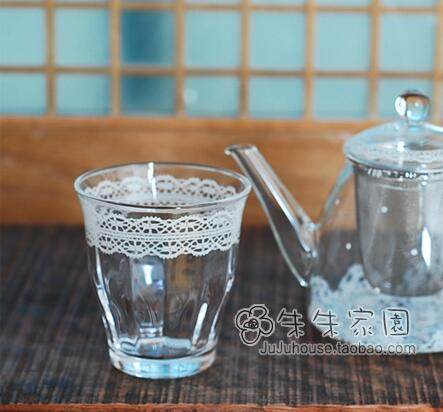 韩国代购 蕾丝情结 精致蕾丝印花玻璃水杯 耐热玻璃杯