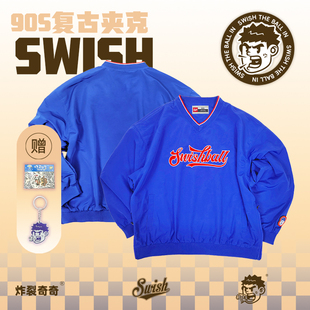 炸裂奇奇系列美式棒球服卫衣男V领宽松刺绣复古运动无帽新款