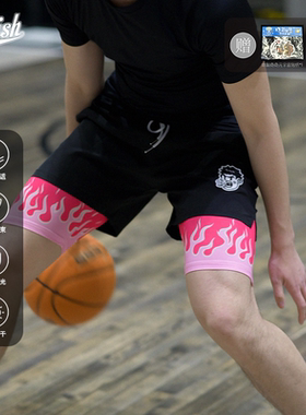 SWISH THE BALL IN炸裂奇奇火苗假两件不过膝宽松篮球休闲短裤