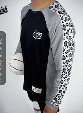 SWISH THE BALL IN豹纹速干投篮服运动长袖T恤透气训练美式篮球