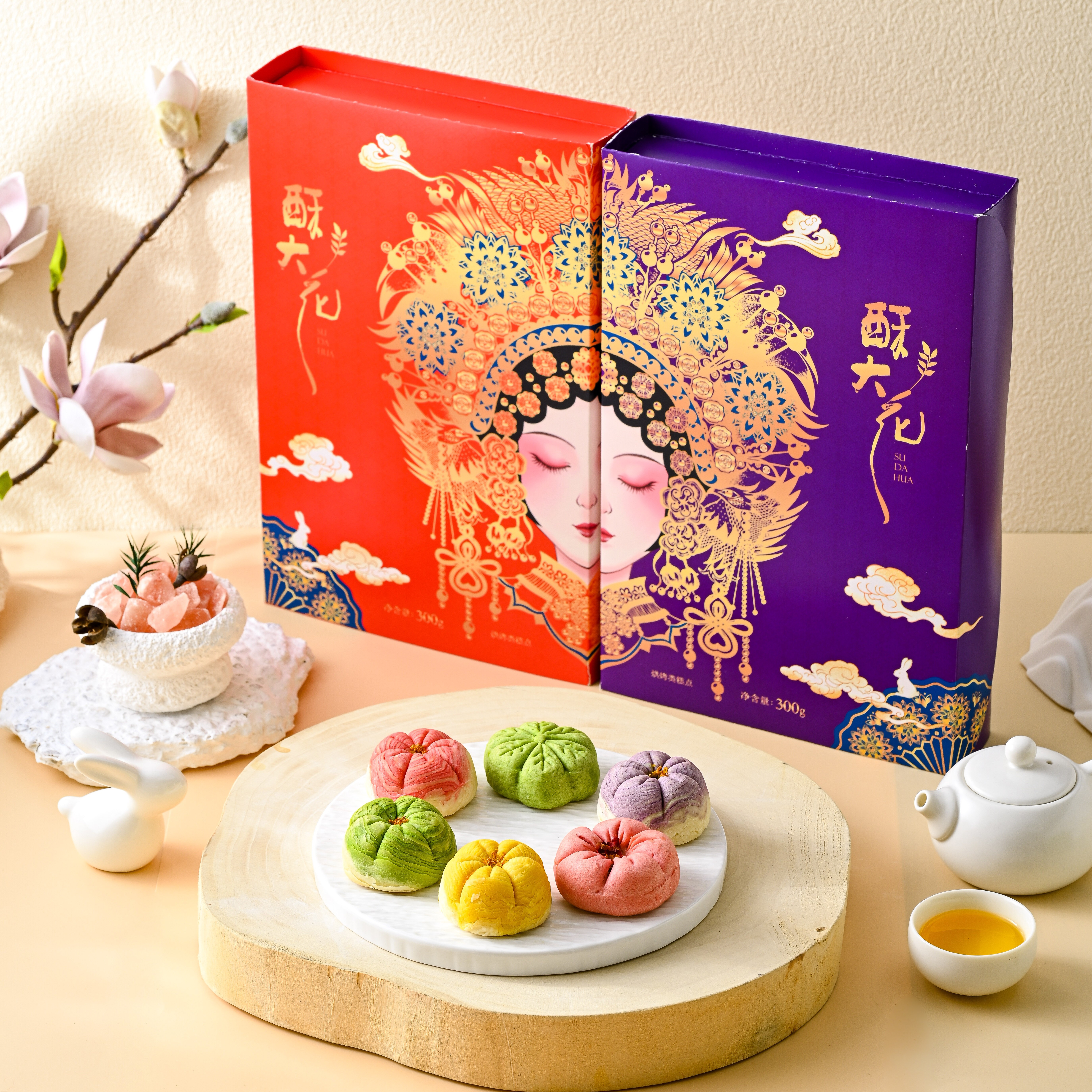 【品牌直销】酥大花网红国潮脸谱中秋节台式酥皮月饼多味糕点礼盒