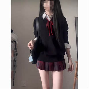 短裙套装 毛衣套头学院秋冬长袖 上衣jk 制服针织衫 胖MM200斤特大码