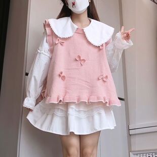 套裝 胖MM200斤特大碼 秋冬學(xué)院風(fēng)針織衫 背心毛衣女馬甲娃娃領(lǐng)襯衫