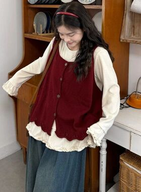 胖MM大码2026春秋新款甜美花边上衣针织衫马甲毛衣可爱减龄遮肚子