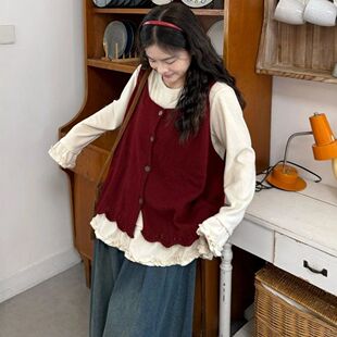 马甲毛衣可爱减龄遮肚子 甜美花边上衣针织衫 胖MM大码 2026春秋新款