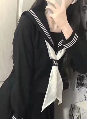 胖MM大码黑三本水手服JK制服套装正版水手服学院风校学生校服春季