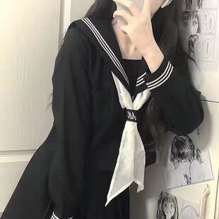 胖MM大码黑三本水手服JK制服套装正版水手服学院风校学生校服春季