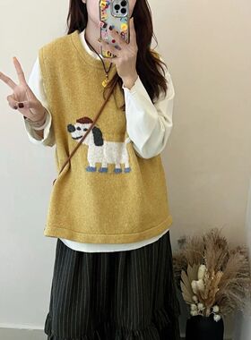 胖MM大码黄色提花针织马甲女2026秋冬韩版百搭巨好看叠穿软糯上衣