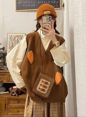 胖MM200斤特大码慵懒学院风针织开衫背心马甲毛衣女衬衫上衣套装