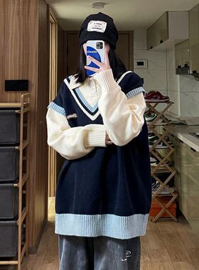 胖MM200斤特大码POLO领假两件森系毛衣女秋冬学院风高级感针织衫