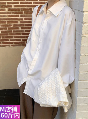 胖妹妹mm大码白色衬衫女韩版中长款设计感小众内搭衬衣长袖上衣