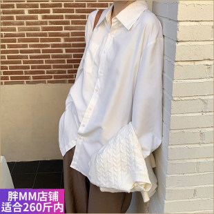 胖妹妹mm大码白色衬衫女韩版中长款设计感小众内搭衬衣长袖上衣