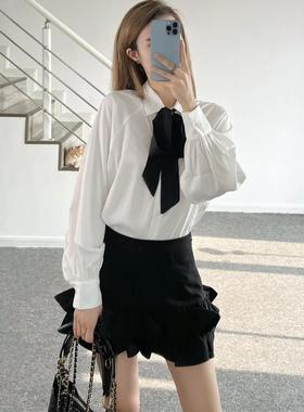 胖MM200斤特大码白色法式衬衫女通勤显瘦长袖内搭高级感气质上衣