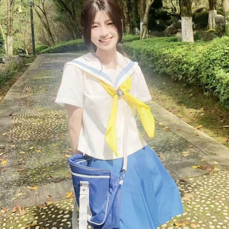 胖MM大码JK制服白领蓝三本水手中间服甜美清新软妹学院风一整套装