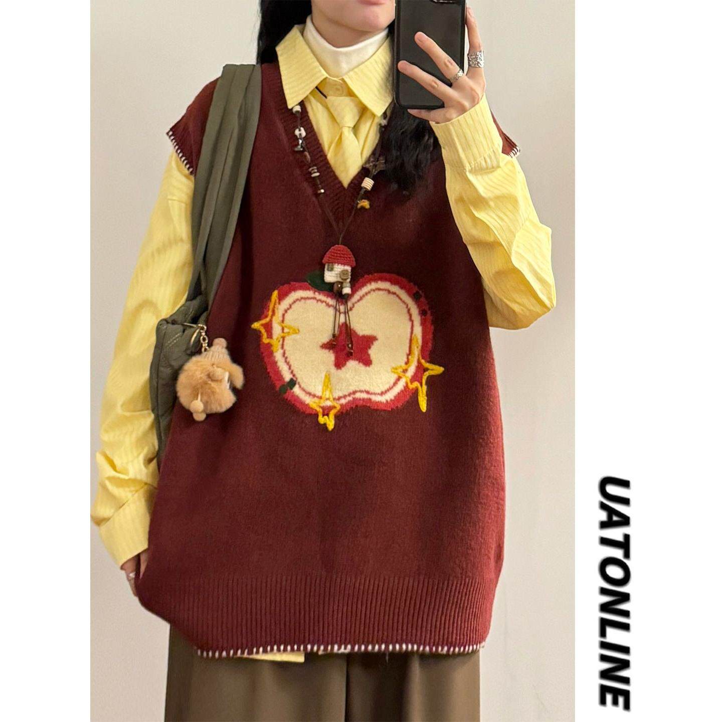 胖MM大码秋冬美式复古休闲苹果提花V领针织衫马甲叠穿毛衣背心女,女装/女士精品,毛衣,淘宝优惠券,粉丝福利购,淘宝优惠卷