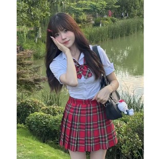 百搭小辣椒短裙JK制服一整套装 胖MM大码 日系白色收腰短袖 夏季 女 款