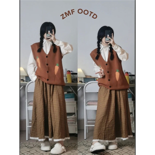 胖MM200斤特大码衬衫卡通针织背心马甲两件套套装女秋冬时尚上衣