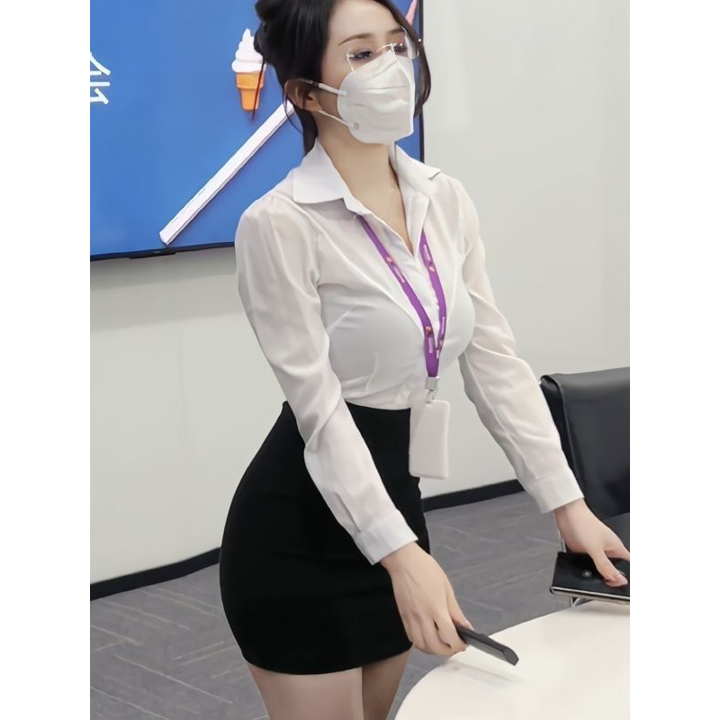 胖MM200斤特大码收腰长袖白衬衫职业工作服套装设计性感修身衬衣