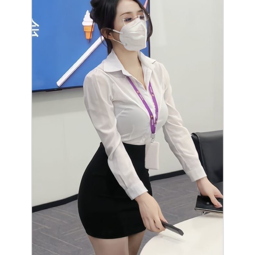 胖MM200斤特大码收腰长袖白衬衫职业工作服套装设计性感修身衬衣