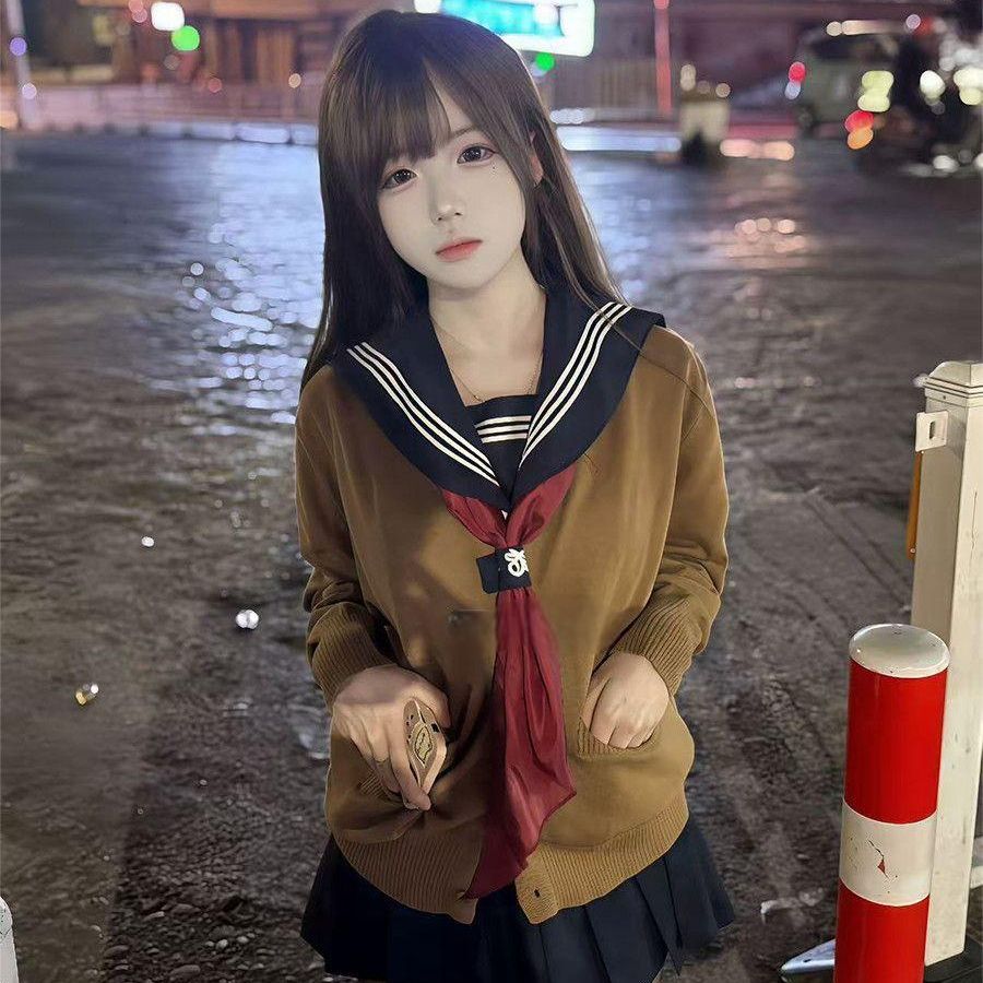 胖MM大码JK制服针织衫日系三本水手服内搭校供感开衫毛衣外套套装
