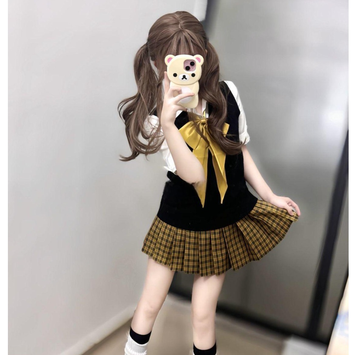 胖MM大码JK制服黑色基础款背心马甲校园风春秋百搭毛衣针织衫夏季