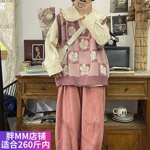 胖MM大码毛衣针织马甲叠穿背心设计感小众高级小个子娃娃领衬衫女