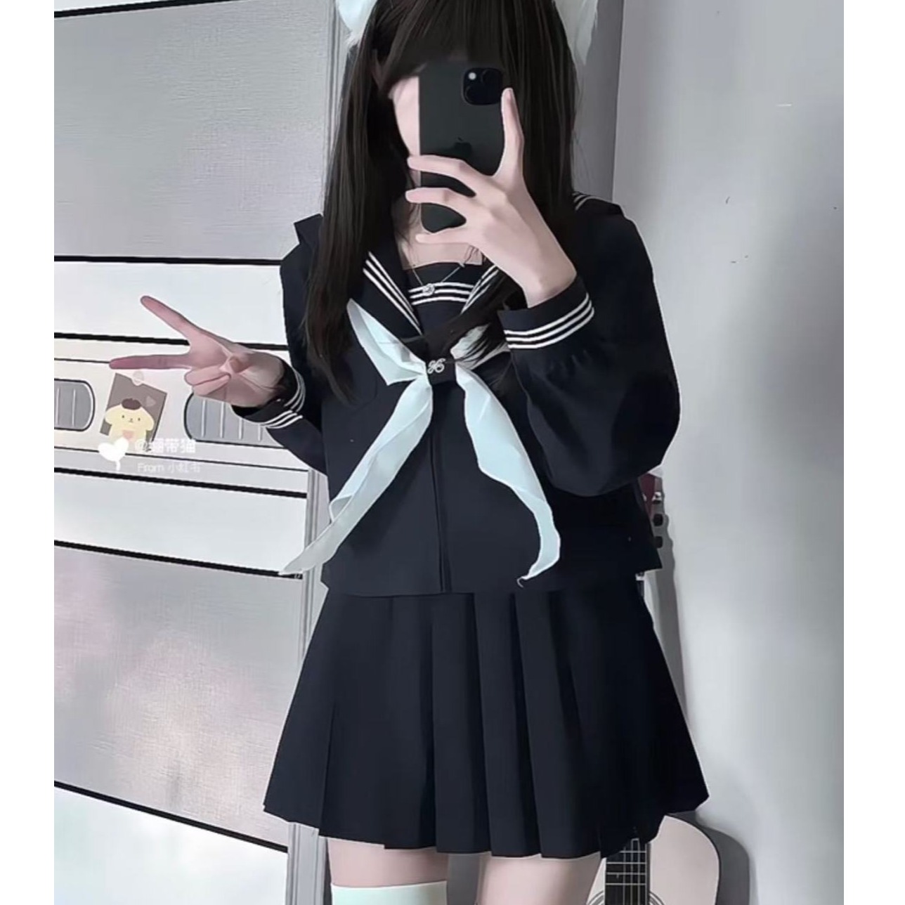 胖MM大码套装原创JK制服基础款水手服绀色黑色日系校服学院百搭裙